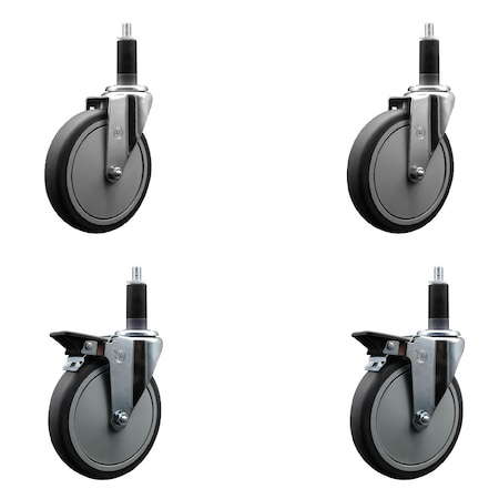 Service Caster 6'' Thermoplastic Rubber Wheel Swivel 1-1/8'' Expanding Stem Caster Set 2 Brakes, 4PK SCC-EX20S614-TPRB-2-PLB-2-118